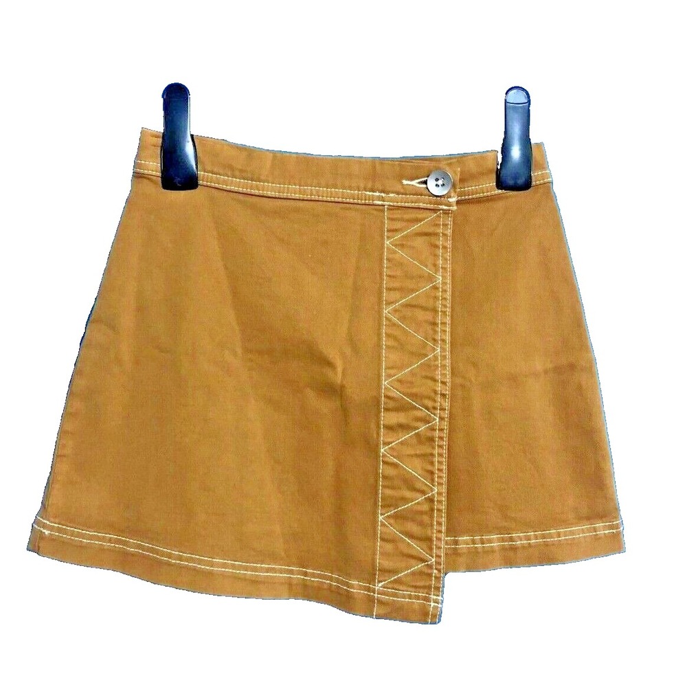 NWOT URBAN OUTFITTERS Cute Stretch Cotton ASYMMETRIC WRAP MINI SKIRT Gold/Tan XS